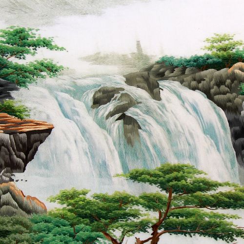 秀丽雅致刺绣山水之作,家里挂上它没想到还有这好处