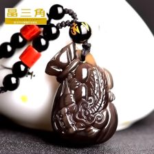  鑫福轩开光冰彩黑曜石水晶吊坠小狐狸女正品转运饰品情侣灵狐项链