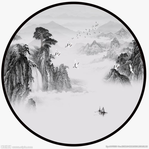  圆形山水画图片