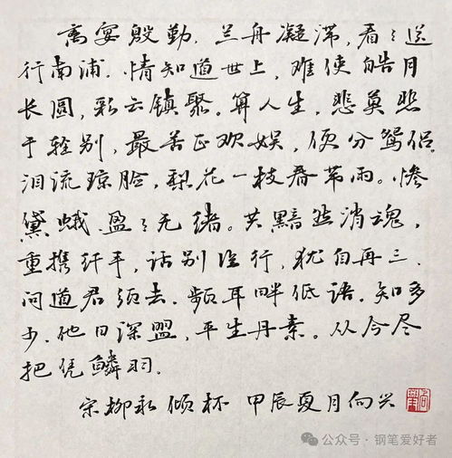  宋代柳永倾杯钢笔字练字打卡作业欣赏