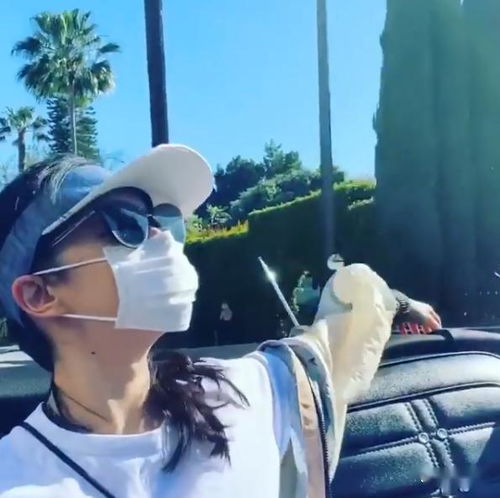  刘亦菲自我隔离后首次出门戴口罩享受阳光