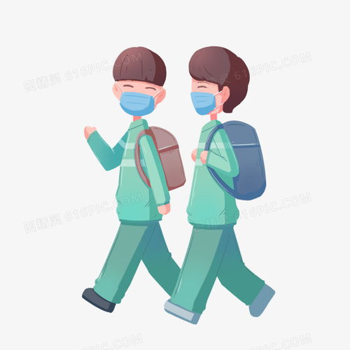  开学学生结伴戴口罩上学人物图片免费下载png素材编号vn2io074e图精灵
