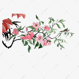  花鸟桃花枫叶螳螂春国画水墨素材图片免费下载千库网