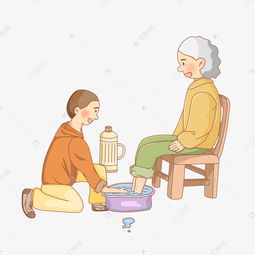  重阳重阳节暖色黄色老人子女洗脚泡脚卡通手绘免扣插画素材图片免费下载高清psd千库网图片编号11338844