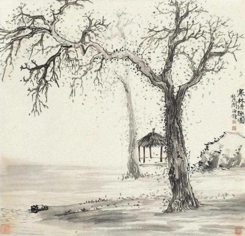  他笔下的新文人山水画古木寒林,清凉萧索