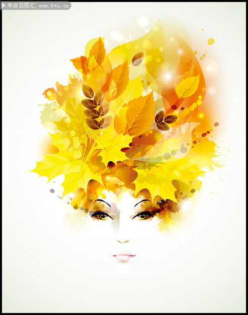  秋天枫叶美女梦幻背景矢量素材百图汇设计素材