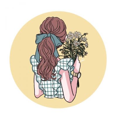  手绘头像女背影捧花图片