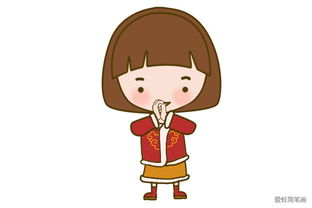  小女孩拜年简笔画图片带颜色