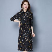  春季女装中长款碎花连衣裙文艺清新宽松显瘦立领长袖打底衬衫裙女
