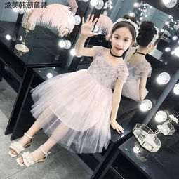  女童连衣裙2019新款夏装女孩公主裙蕾丝网纱蓬蓬裙洋气儿童裙子