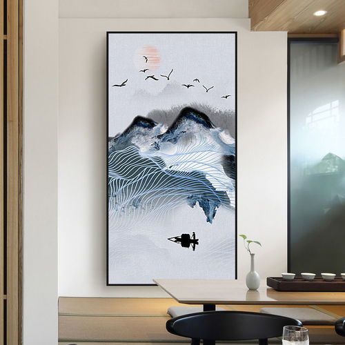  入户玄关装饰画竖版走廊过道挂画现代简约客厅画新中式山水画壁画