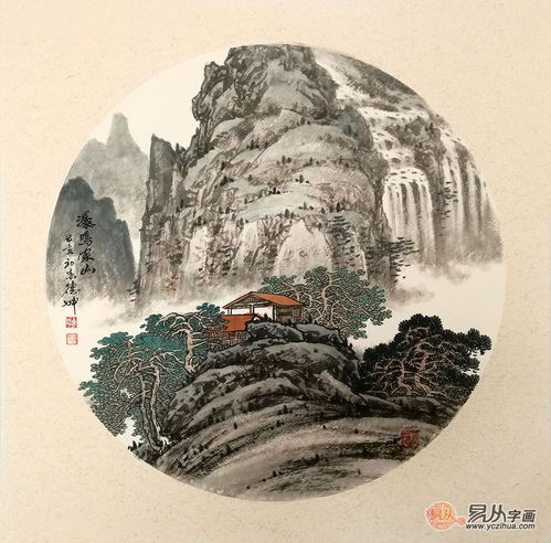  家装小品画精美圆形扇面山水画系列品赏