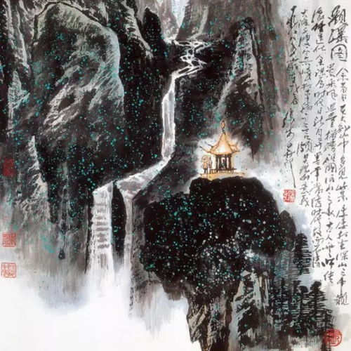  墨彩交织山水画