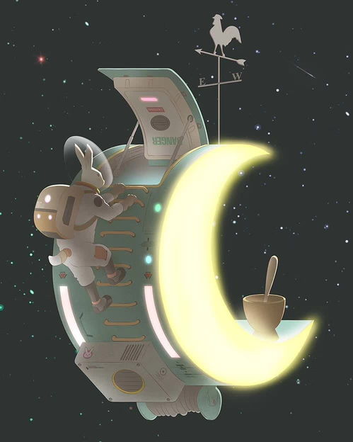  插画在宇宙中生活的人们