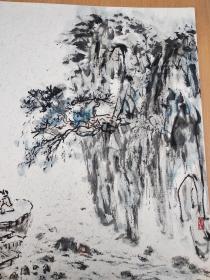  山水画小品文人画观松图