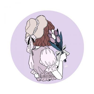  手绘头像女背影捧花图片