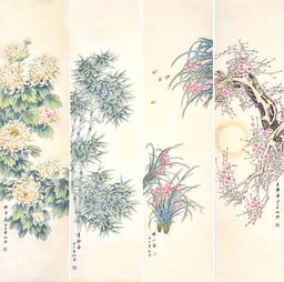  国画四君子梅兰竹菊四条屏欣赏