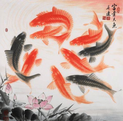  李理谦九鱼图的来源和风水寓意九鱼图挂在哪里好有哪些禁忌