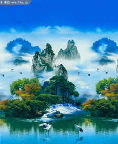  松鹤山水风景中堂画