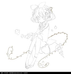  卡通女孩洒落花瓣线描人物卡通图片红动手机版