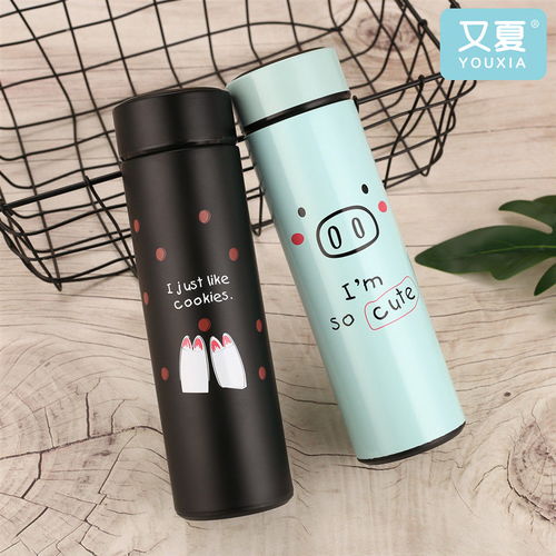  新款网红创意直身保温杯带茶隔杯子女学生韩版可爱草莓不锈钢水杯
