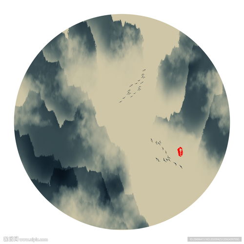  圆形山水画图片