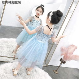  女童连衣裙2019新款夏装女孩公主裙蕾丝网纱蓬蓬裙洋气儿童裙子