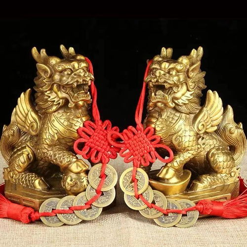  纯铜麒麟摆件一对踩八卦开光送子麒麟招财风水镇宅辟邪家居化煞