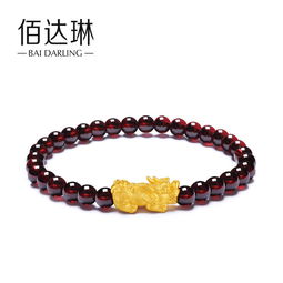  黄金貔貅手链3d硬足金转运珠路路通金珠石榴石招财女款手镯手链,一品好特惠