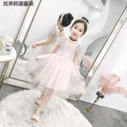  女童连衣裙2019新款夏装女孩公主裙蕾丝网纱蓬蓬裙洋气儿童裙子