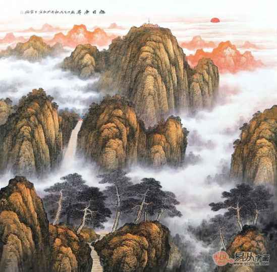  势气韵意画家王宁国画泰山旭日作品赏析