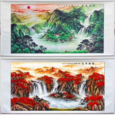  风水靠山聚宝盆鸿运当头国画山水画招财办公室字画挂画客厅装饰画