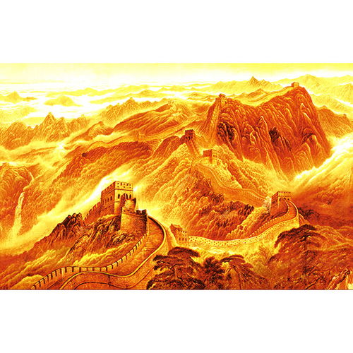  山水画靠山图客厅沙发背景装饰画金色万里长城办公室挂画墙壁贴画