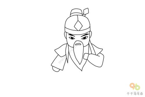  手持青龙偃月刀的关羽简笔画步骤图