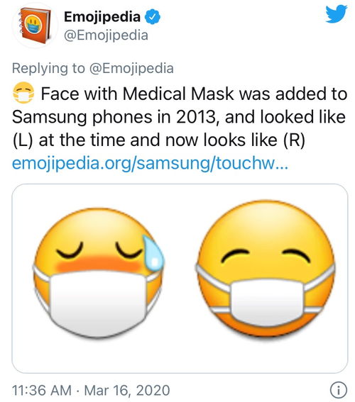  苹果悄然调整戴口罩的脸emoji使其更具亲和力