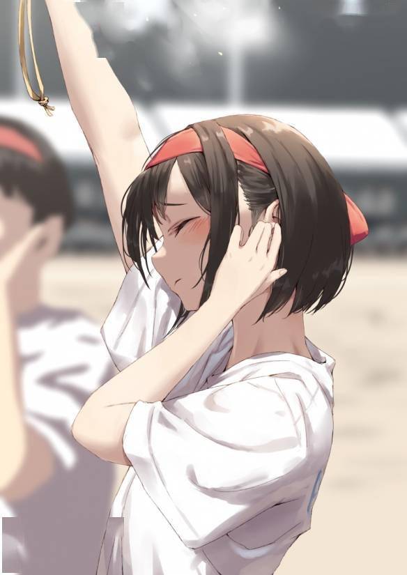  手绘运动中的女高中生二次元美少女流汗也是香的
