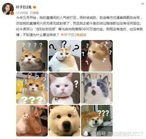 前虎牙二次元一姐轩子连发9个疑问表情包,公开爆料被老东家索赔3600万