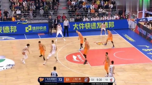  广东vs上海,胡明轩突破,吸引两名防守人包夹,赵睿命中三分