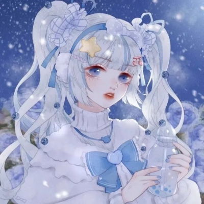  蓝色系可爱手绘女头