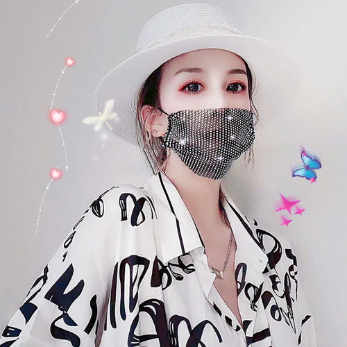  网红带钻口罩装饰镶钻明星同款潮夏季薄款女透气网格夜店钻石亮钻