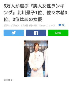  组图日本五万人票选女星美人排行榜北川景子夺第一