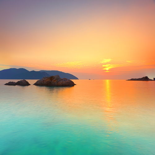  大海天空海面海景夕阳朝霞黄昏落日晚霞摄影图片