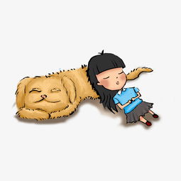  动漫厚涂手绘躺在狗狗上的的女孩子原创插画png图片素材其他格式下载动漫人物大全