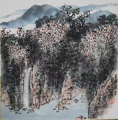  李春染山水画半空半壑远山村,疑是风烟势欲吞