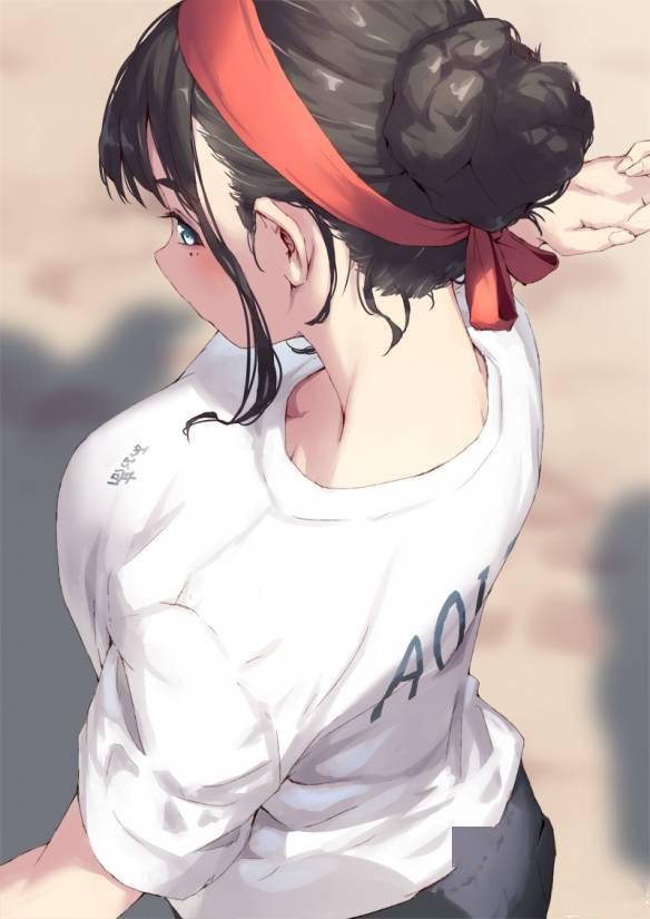  手绘运动中的女高中生二次元美少女流汗也是香的