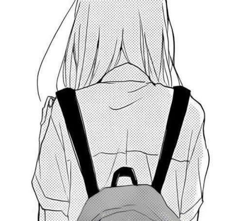  黑白qq头像卡通少女背影
