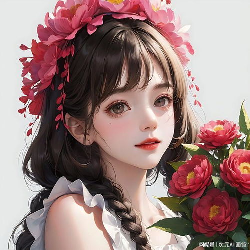  ai绘画丨女孩穿着红色碎花连衣裙,手捧牡丹花丨含关键词