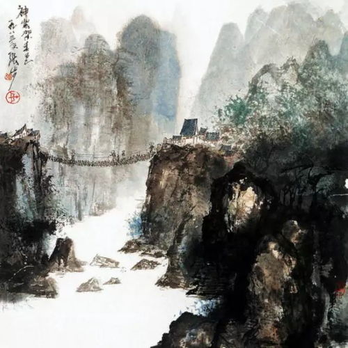  墨彩交织山水画