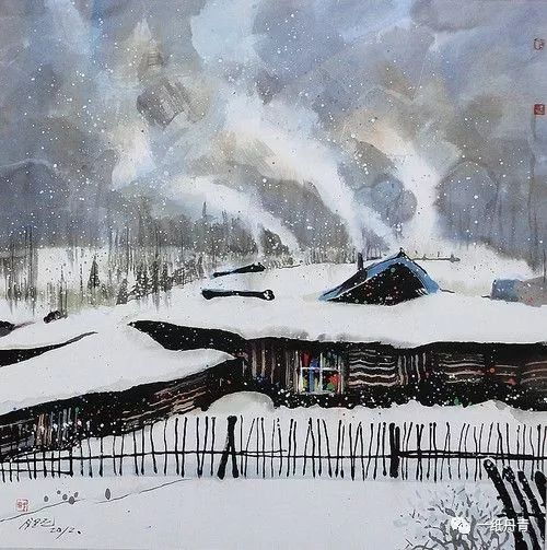  冬天的雪景山水画,这么漂亮你有没有见过