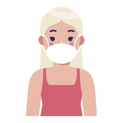  卡通手绘创意戴口罩白皮肤女子